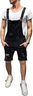 [tetyseysh] Men's Slim Fit Ripped Denim Distressed Bib Overalls Jumpsuit Jeans