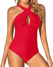 [Tempt Me] Women One Piece Swimsuits Front Cross Keyhole Tummy Control Backless Bathing Suit