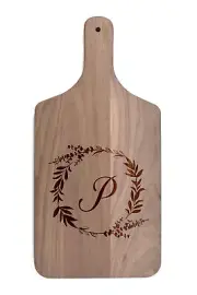 Creative Products Floral Wreath Monogram - P 8 x 17 Walnut Paddle Cutting Board