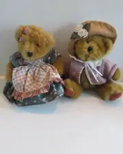 2 Plush Teddy BEARS~Russ Mulberry with dress & Brown Bear with Sweater & HAT