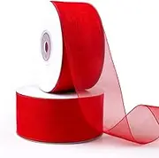 MLURCU Red Organza Sheer Ribbon 1-1/2 Inch x 50Yds Each Roll, Red Clear Chiffon Sheer Fabric Ribbon for Christmas Tree Gift Wrapping Wedding Flower Bouquet Hair Bows Crafts