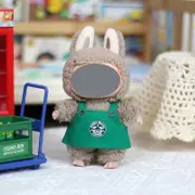 Labubu Baby Clothes 17cm Labubu Cloth Clothes Heartbeat Macaron Vinyl Face Doll Baby Clothes Replacement——style:Starbucks overalls