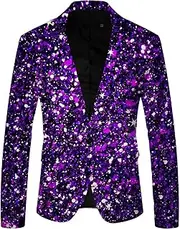 Sequin One Button Suit Jackets for Men Slim Fit Lapel Shiny Blazer Dress Coats for Stage Party Disco Prom