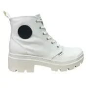 Palladium Pallabase Twill Round Toe Lace-Up Boots Size 8.5 Star White Block Heel