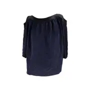 Club Monaco Women's Shirt Small Midnight Blue Silk Chiffon Peasant Brook Top