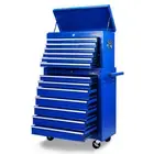 17 Drawer Tool Box Trolley Cabinet Storage Cart Garage Organiser Lockable Blue