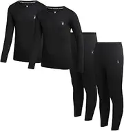 [Spyder] Kids Thermal Underwear Set - 4 Piece Brushed Back Fleece Lined Long Johns Base Layer Set for Boys and Girls (4-18)