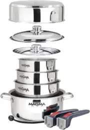 10 Piece Gourmet Nesting Stainless Steel Cookware Set, Induction Compatible, Ove