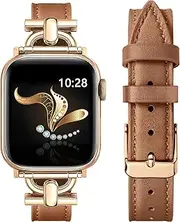 [Ocaer] Compatible with Apple Watch Strap 42mm 41mm 40mm 38mm, Luxury Leather Band for iWatch Series10 9 8 7 6 5 4 3 2 1 SE, Slim Dressy Apple Watch Band with D-Shape Metal Buckle,Women(Brown/Rose Gold）