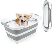 FHTONGE Elevated Collapsible Dog Bathtub with Drainage and Hair Catcher, 7.13 Gal/27L Multifunctional Pet Washtub for Small to Med Dog Cat, Portable Dogs Shower Basin Laundry Basket Storage Organize