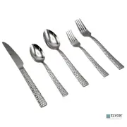 Elyon Hammered Reflective Silver 20-Piece Flatware Set Stainless Steel