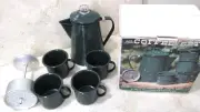 Vintage GSI Forest Green Enamel Graniteware 5-Piece Percolator Coffee Set "NOS"