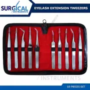 10 Pcs Eyelash Extension Tweezers W/FREE Case Beauty Instruments German Grade