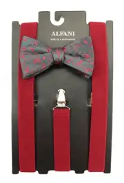 NEW ALFANI FLORAL PRE-TIE BOW TIE & FITS ALL CLIP-END RED SUSPENDERS $65