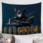 Cool Animal Art Beware of Dog Tapestry