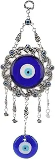 Turkish Glass Blue Evil Eye Wall Hanging Ornament, Hollow Flowers Wall Hanging Amulet, Delicate Blue Glass Metal Home Decor, Evil Eye Decor for Good Luck in The Office, Living Room, Bedroom(1#)