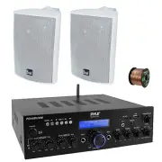 Pyle PDA8BUWM 2-Channel Home Audio Bluetooth Receiver, 2x 4" White Speakers,Wire