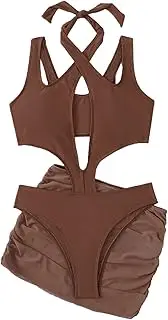 [DGHM-JLMY] Women's Sexy Bikini Bathing Bodysuit Deep V Neck Front Criss Cross Swimsuit Backless Thong Bikini Bathing Suits