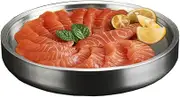 Stainless Steel Chilled Serving Tray with Ice Chamber - Silver Platter for Shrimp Cocktails and Party Fruit Buffets - Appetizer Tray Food-Grade Dip Bowl for Hot/Cold Preservation (11in)
