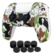 PS5 Controller Skin Grip Cover Silicone Gel Rubber w/ 8 Thumb Caps - Camo