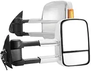 Pair Extendable Towing Mirrors Compatible For Nissan NP300 D23 Navara 2015-2021 2022 2023 Manual Folding Turn Signal Light Side Mirror(Chrome)