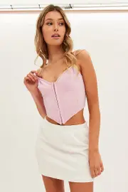 White Mini Skirt Elastic Waist Band Texture Polyester - Size XS, Women's Mini Skirt