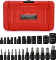25-Piece Torx Bit Socket & E-Torx Socket Set - T8-T60 & E4-E22 - Chrome Vanadium
