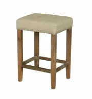 Houston Fabric Armless Wood Frame Pub-Height Bar Stool 26" In Beige