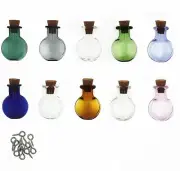 10Pcs Colored Tiny Glass Jars Mini Glass Bottles with Cork Stoppers Mini Flat ro