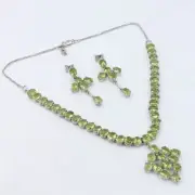 AAA 67.14 Natural Peridot Pendant Necklace, Earrings & Ring Set Sterling Silver