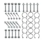 40 Pieces Stainless Steel Body Jewelry Piercing Eyebrow Navel Belly Tongue Lip