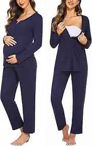 [Ekouaer] Maternity Nursing Pajama Sets Labor Delivery Pjs Long Sleeve Breastfeeding Pajamas Pregnancy Sleepwear Set