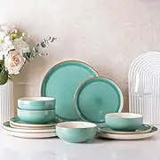 [GBHOME] Ceramic Dinnerware Sets, 12 Pieces Sapphire Blue Stoneware Dinnerware Set, Plates and Bowls Sets, Dishwasher & Microwave Safe | Service for 4, GDW073LG