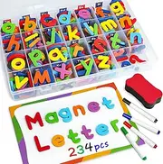 Magnetic Letters Numbers 234 PCS, Uppercase Lowercase Foam Alphabet ABC 123 Fridge Magnets, Educational Toy Set for Classroom Kids Learning Spelling with Magnetic Board and Storage Box