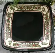 PAT RICHTER SQUARE CERAMIC PLATTER - HOLLY BORDER