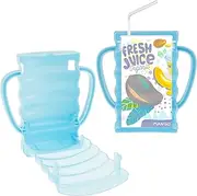 2 Pcs Squeeze Pouch Holder, Reusable Plastic No Squeeze Pouch Holder, Juice Box Holder, Portable Squeeze Proof Food Pouch Holder, Multifunctional Milk Box Holder for Toddlers Kids Boys Girls (Blue)