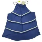 New Blu Pepper Womens Top Size Medium Trapeze Shirt Blue Fringe Tank Boho Knit M