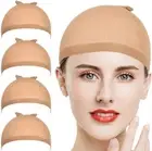 4 Pack Stretchable Nylon Stocking Wig Caps for Women, Light Brown