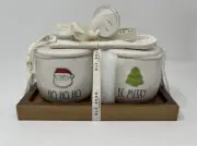 Rae Dunn Santa HO HO HO & Christmas Tree BE MERRY Jam Jelly Jar Set With Spoons