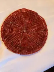 6 x Barware coasters Amber Glass Seed Beads hand-made indimart circle UNUSED
