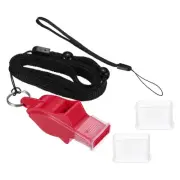 Plastic Sports Whistle with Lanyard and Mouth Grip, Super Loud, Red