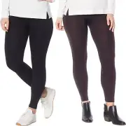 HUE 2Pc Fleece Lined Leggings Black Chocolate S/M NEW (596)