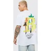 Mens White Oversized Worldwide Palm Back Graphic T-shirt