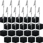 20 Pieces Cube Base Memo Clip Holder with Alligator Clip Wood Base Table Number Holder Cube Base Place Card Holder Black