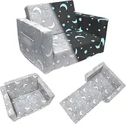 Magic Handle Kids Couch, Toddler Chairs Children's 2 in 1 Convertible Sofa to Lounger - Fold Out Flip Out Kids Sofa Chair, Foldable Toddler Couch for Girls Boys（Drip Painting） (Grey, Single)