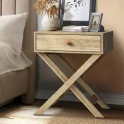Oikiture Bedside Table Drawer Wooden Side End Table