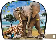 [EdWal] Elephant and Giraffe Print Card Holder Unisex Credit Card Case for Men and Women Leather Card Holder, Slim Business Card, White, One Size