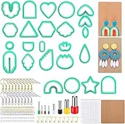 Taicols 142 Pcs Polymer Clay Cutters, Clay Cutters Set, Multi Shapes Clay Polymer Earring Cutters with Earring Studs and Hooks, DIY Polymer Clay Plastic Jewelry Earrings Making (Mint Green)