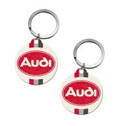 2PK Nostalgic Art Metal 7.5cm Round Keyring Hanging Keychain Bag Decor Audi Logo