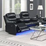 3 Seater Seater Finest Black Leatherette Recliner Feature Console LED Light Ultra Cushioned
